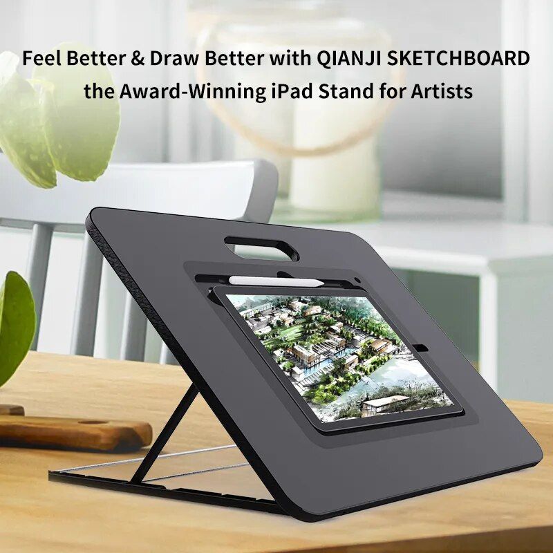 Adjustable iPad Sketchboard Stand with Built-in Pencil Holder & Charging Port