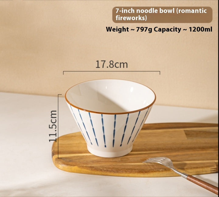 Noodle Bowl Homemade Underglaze Ceramic Rain-hat Shaped Bowl