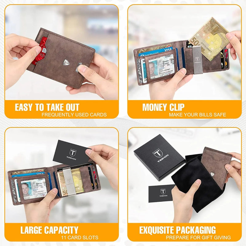 Slim Bifold Wallet with RFID Blocking and Money Clip