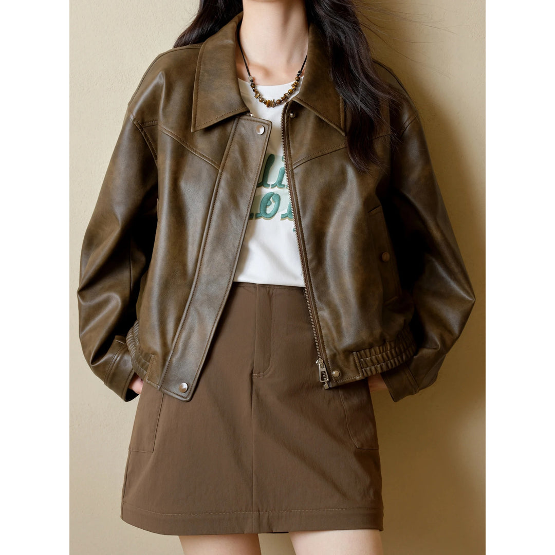 Cool and Stylish Retro Leather Jacket for Women - Autumn Casual Short Jacket