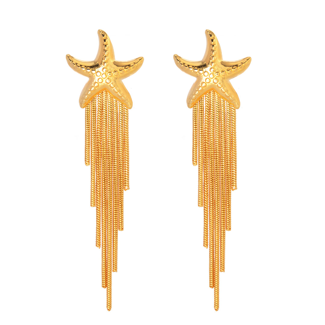 18K Gold Plated Stainless Steel Starfish Tassel Dangle Earrings