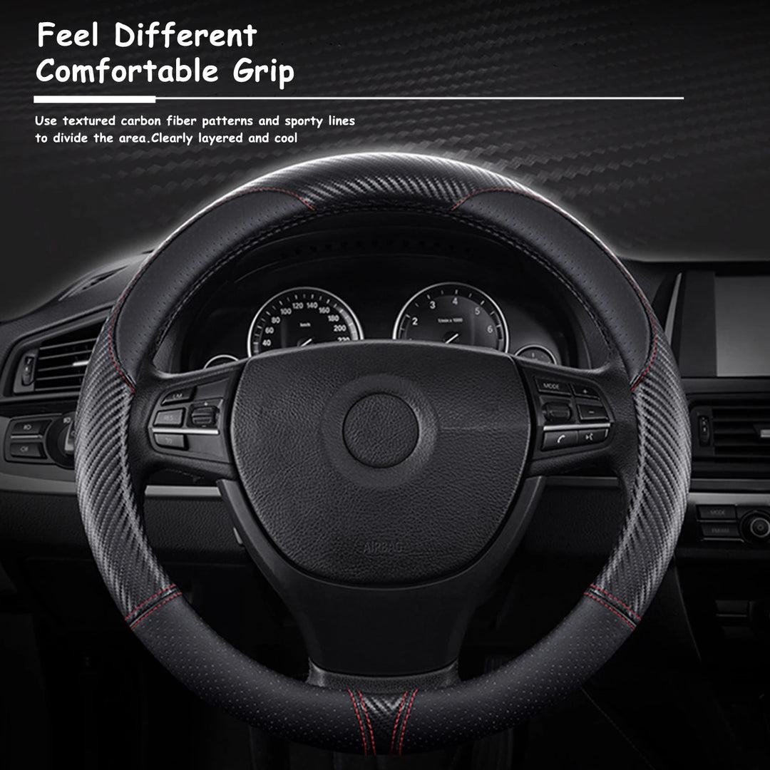 Universal Black Leather Racing Steering Wheel Cover