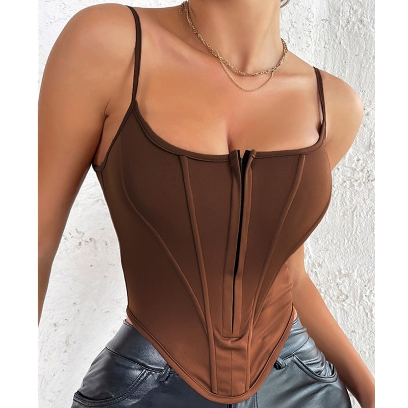 INS Single-breasted Sling Crop Corset Tank Summer Fashion Slim Camisole Vest For Women Clothing