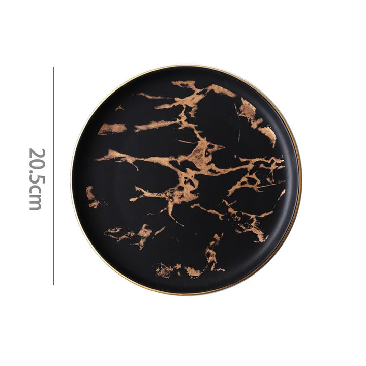 Elegant Nordic Ceramic Dinner Plates with Gold Inlay