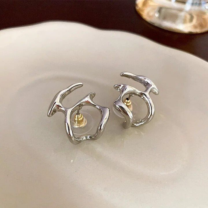 Liquid Metal Silver Irregular Stud Earrings