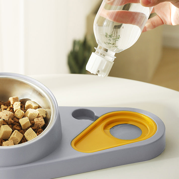 2-in-1 Pet Bowl with Automatic Water Fountain - Raised Stainless Steel Feeder