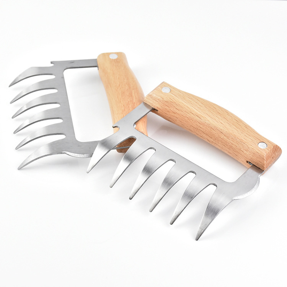 Stainless Steel Meat Claw with Wooden Handle for BBQ