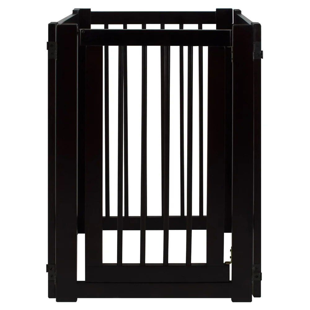 Elegant Espresso Hardwood Freestanding Pet Gate with Walk-Through Door