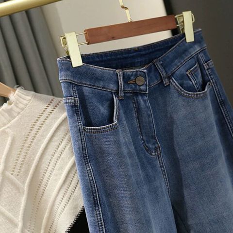 Add Fleece And Thick Blue High-waisted Daddy Jeans For Children Fall Winter