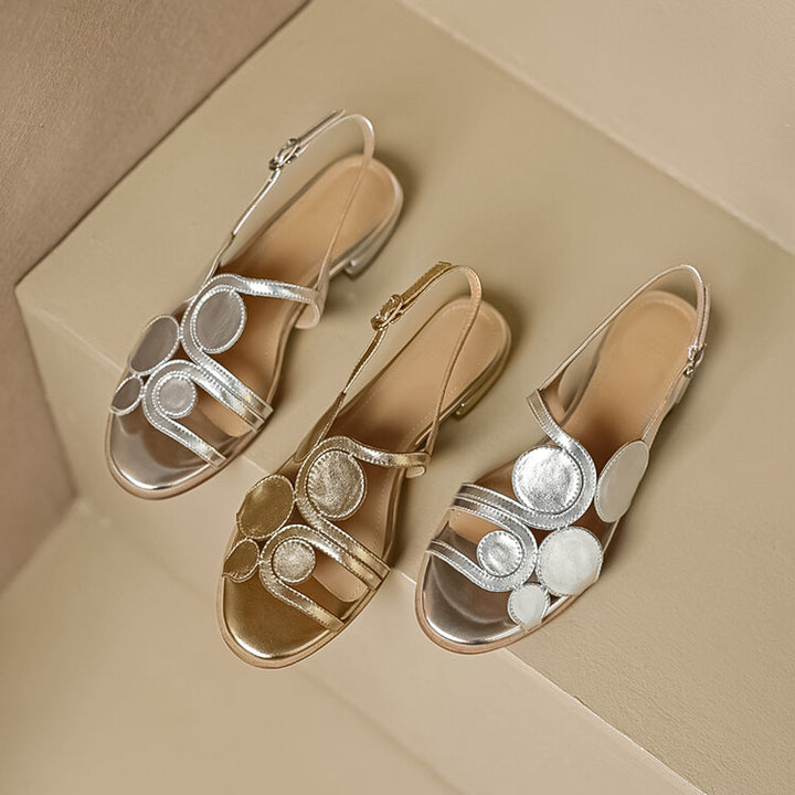 Chic Sheepskin Round Toe Sandals with Chunky Heel and Hollow Out Design