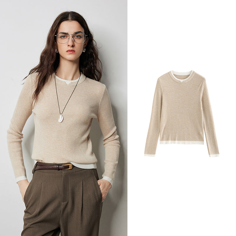 Women’s Autumn Winter Slim Fit Contrasting Color Knitted Sweater