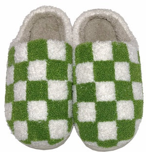 Winter Plush Black Green Checkerboard Warm Non-slip Cotton Slippers