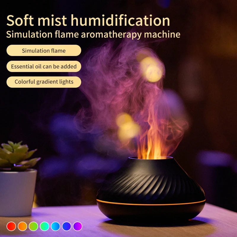 Flame Simulation Aromatherapy Humidifier with Colorful Gradient Night Light