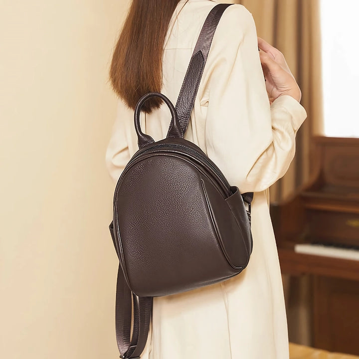 Elegant Deep Coffee Women’s Leather Backpack – Premium Cowhide Double Shoulder Bag