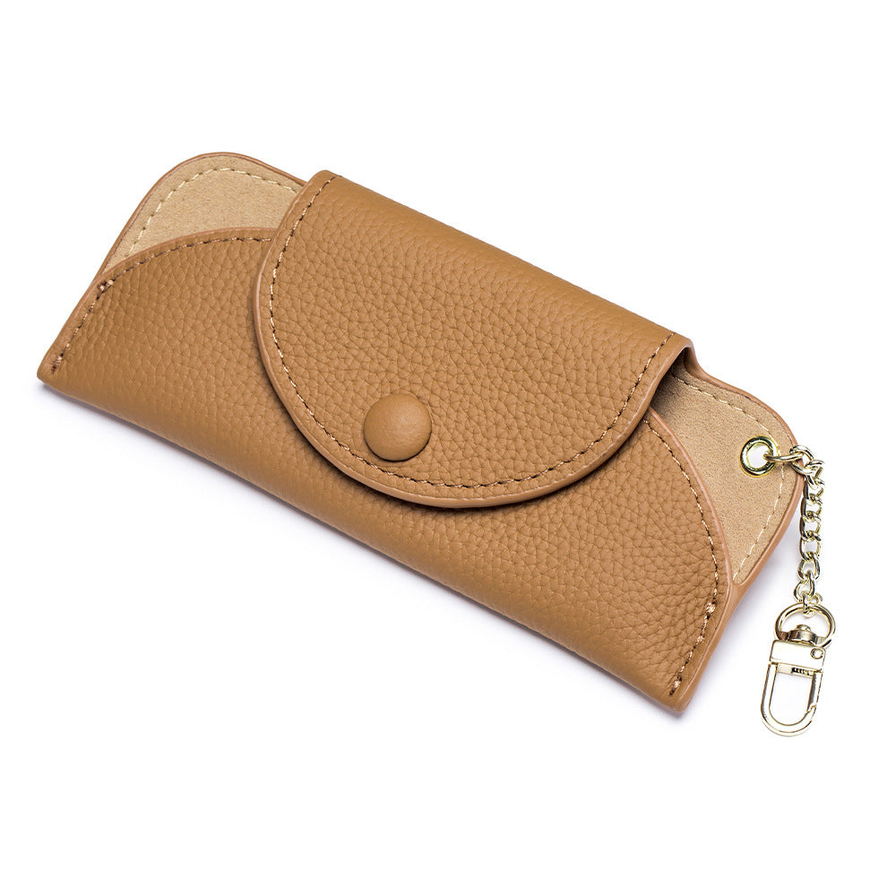 Women's Luxury Genuine Leather Sunglasses Case with Portable Chain