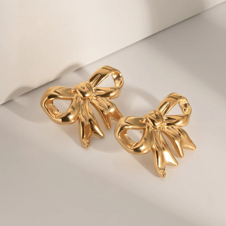 18K PVD Plated Geometric Bow Hoop Earrings