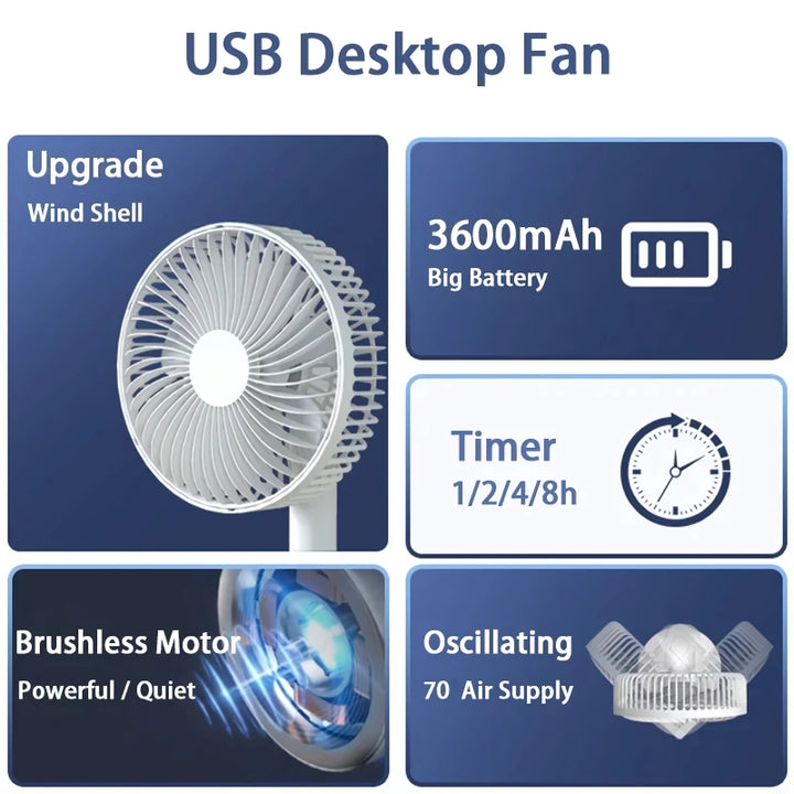 Portable Rechargeable Desktop Fan 8 Inch Mini USB Fan for Home and Office