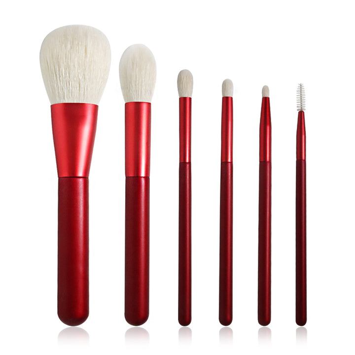 High Quality 6Pcs Natural Goat Hair Makeup Brush Set with Pouch & Air Puff