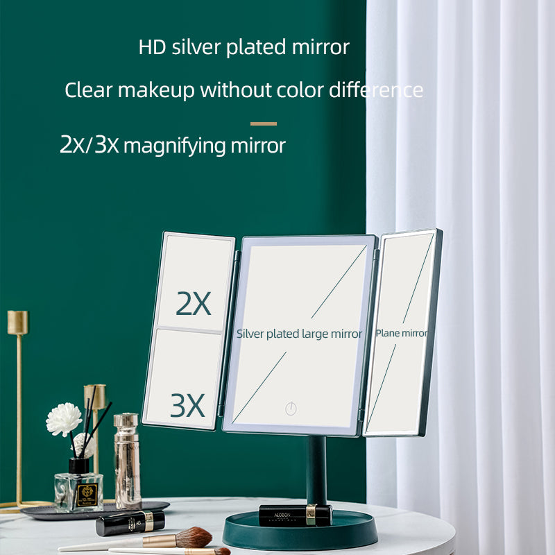 Foldable LED Makeup Mirror with 3 Tone Lights and Magnification