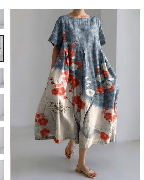 Loose Round Neck Fashion Temperament Printed Dress