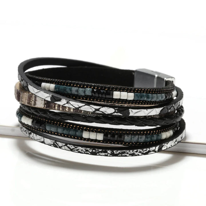 Handwoven Bohemian Leather Bracelet with Magnetic Buckle