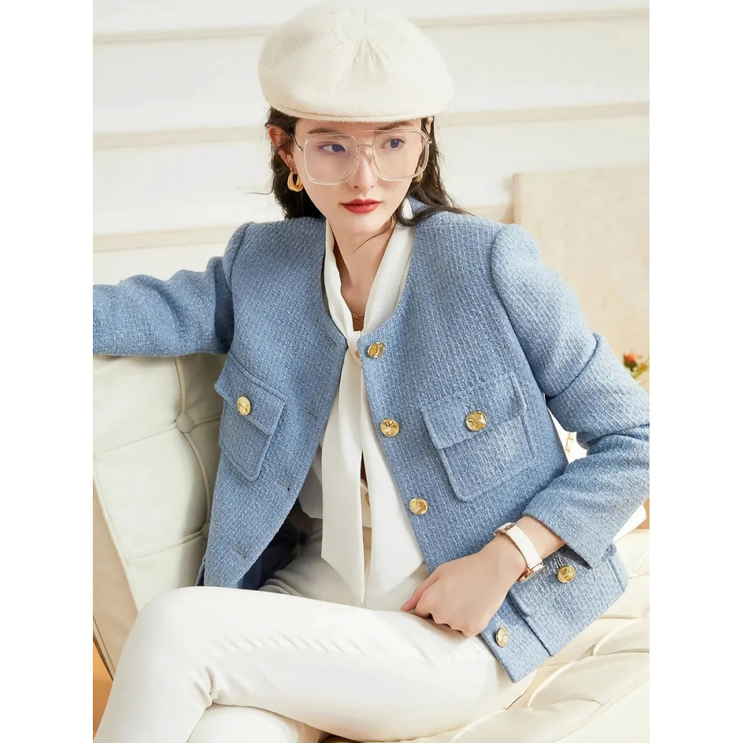 Elegant Round Neck Long Sleeve Office Lady Jacket