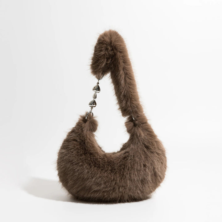 Chic Fuzzy Faux Fur Half Moon Shoulder Bag