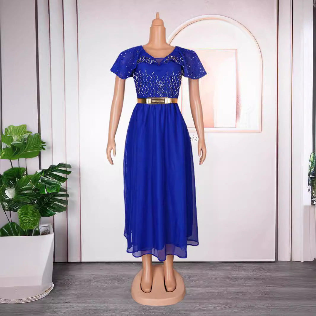 Heavy Industry Beads High Waist  Flattering Wide Hem Long Dress