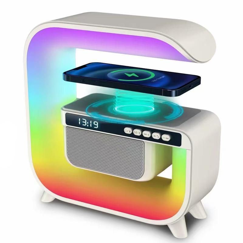 Wireless Charging Bluetooth Speaker with Alarm Clock & RGB Lighting