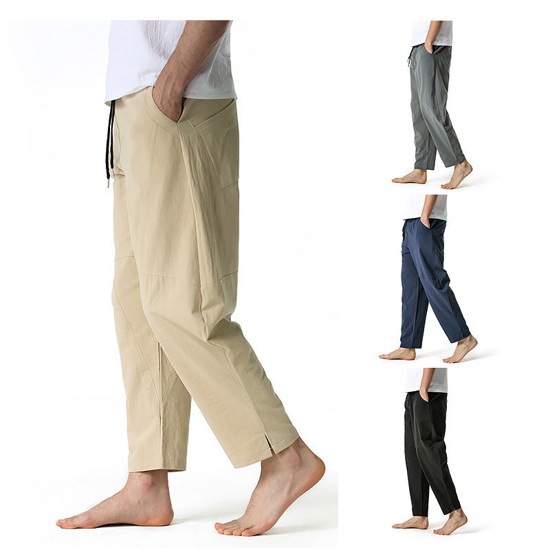 Men's Linen Cotton Loose Casual Pants Solid Color Loose Straight Trousers