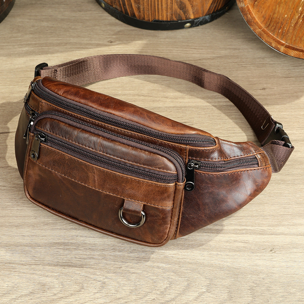 Men's Sheepskin Mobile Phone Waist Bag Sports Leisure