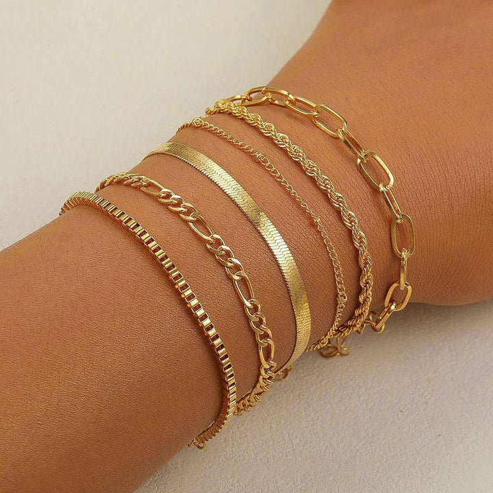 6-Piece Gold Bracelet Set – Boho Chic Cuban Chain Design for Women