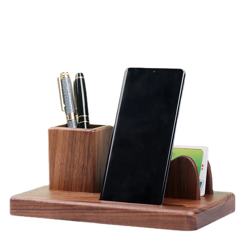 Elegant Solid Wood Multifunctional Desk Organizer