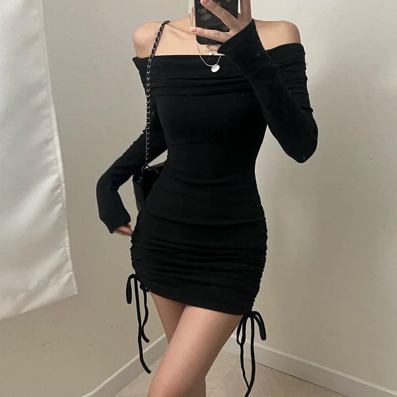 Hot Girl Wants To Close The Waist Knitted Long-sleeved Dress