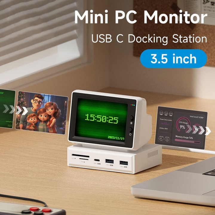 Compact 3.5" IPS Display & USB-C Hub: Mini PC Monitor & Connectivity Solution