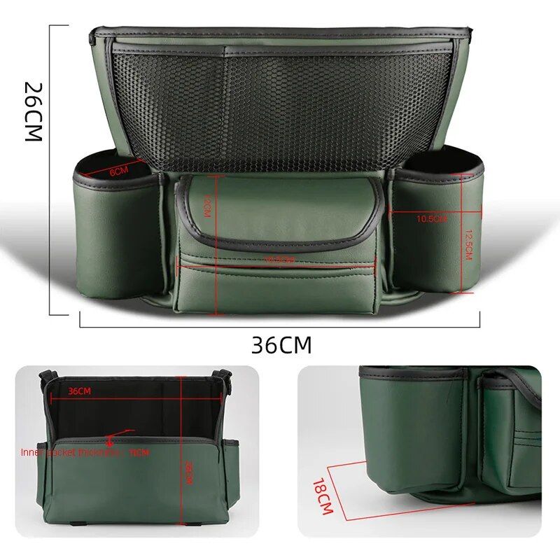 Luxury Leather Car Seat Organizer with Cup Holder & Tissue Pocket