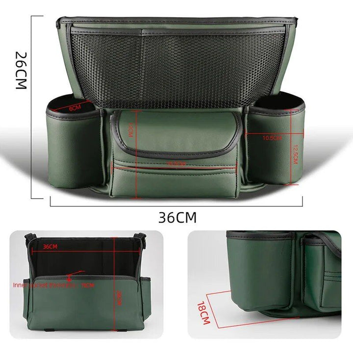 Luxury Leather Car Seat Organizer with Cup Holder & Tissue Pocket