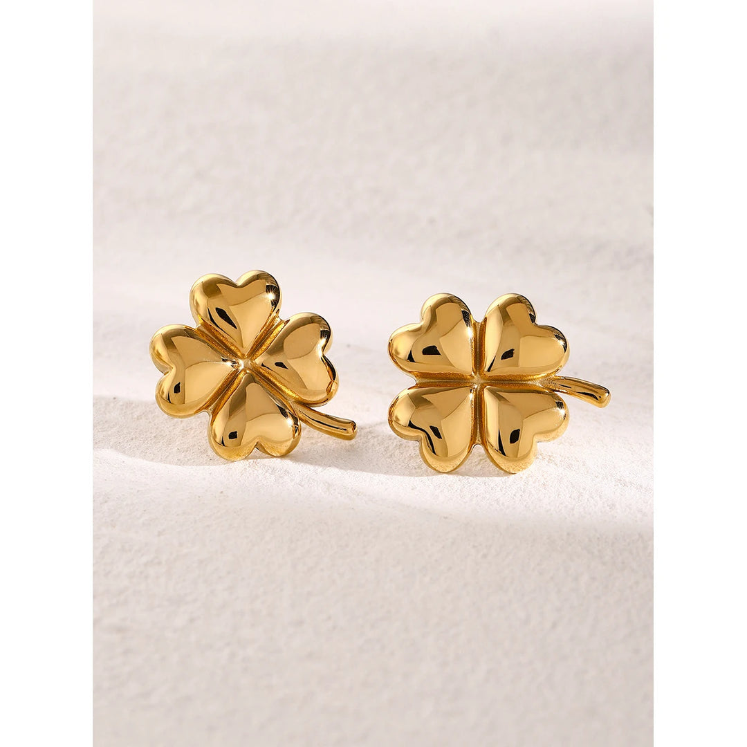 18K Gold Plated Stainless Steel Four-Leaf Clover Drop Earrings