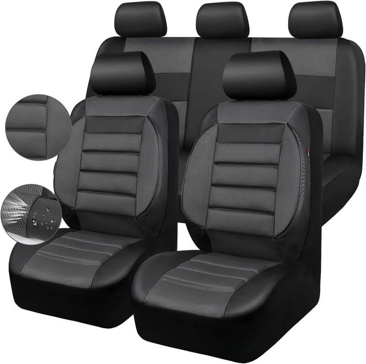 Leather Car Seat Covers with 3D Foam Back Support and Air Mesh