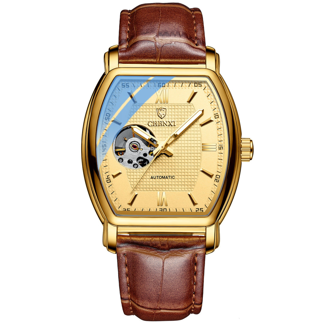 Men's Automatic Fashion Square Let Go Hollow Mechanical Watch