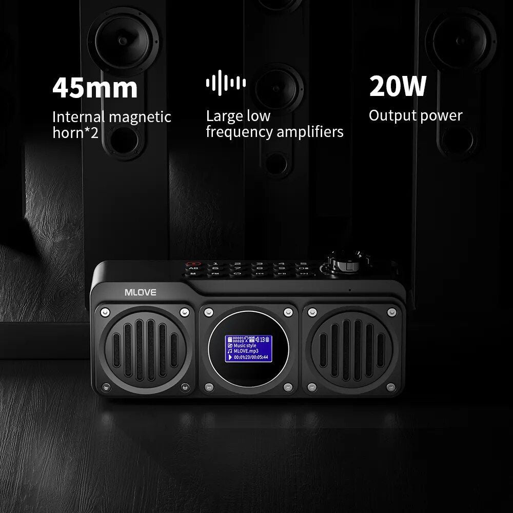 Portable Bluetooth Speaker with FM Radio, Waterproof, LCD Display; MLOVE BV810