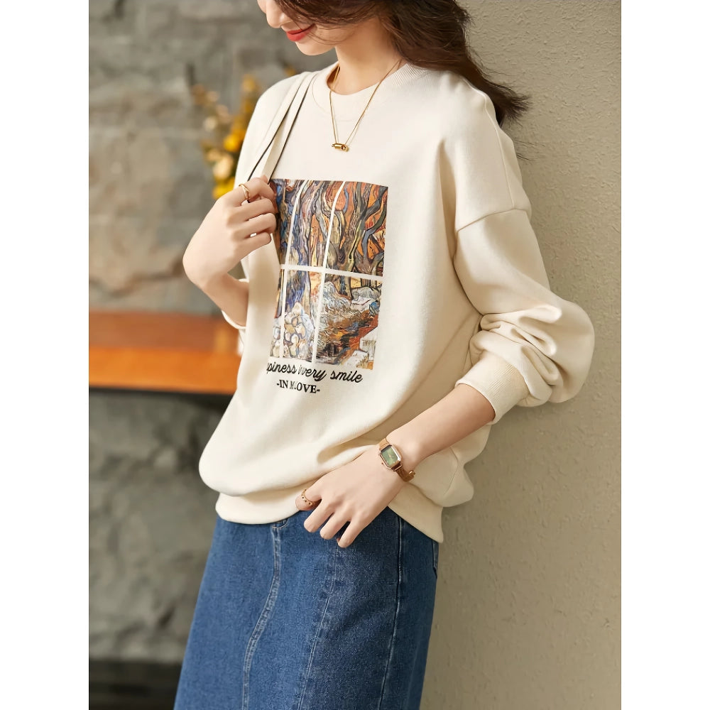 Graphic Print Long Sleeve Casual Pullover