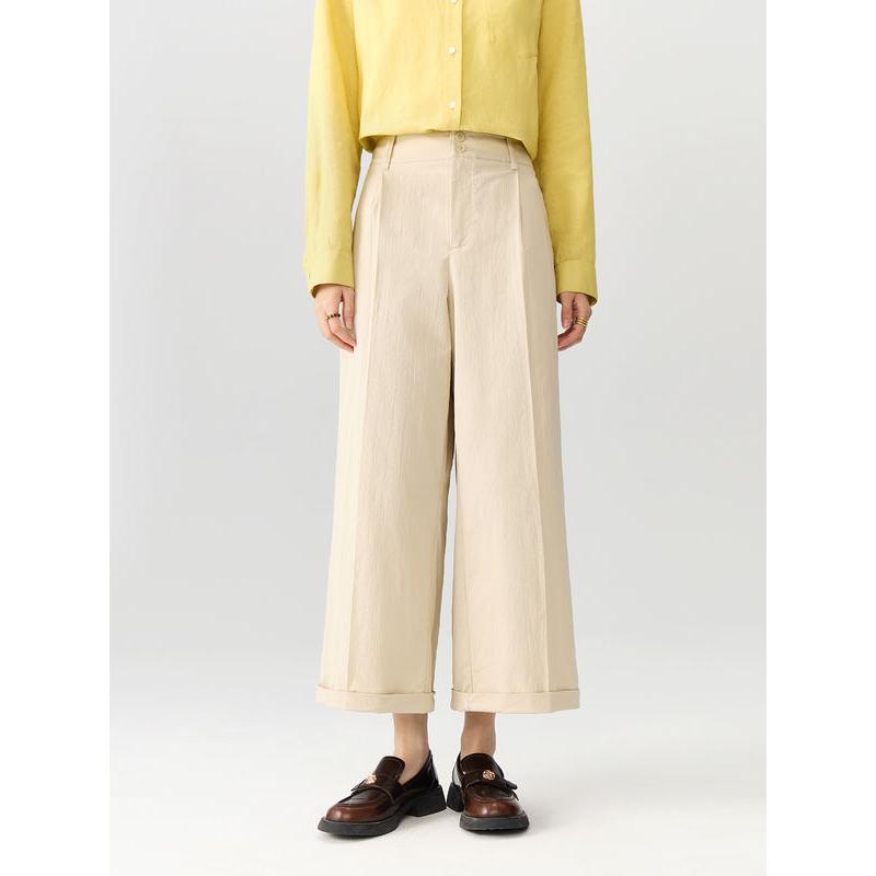 High Waist Wide-Leg Cuffed Trousers for Women