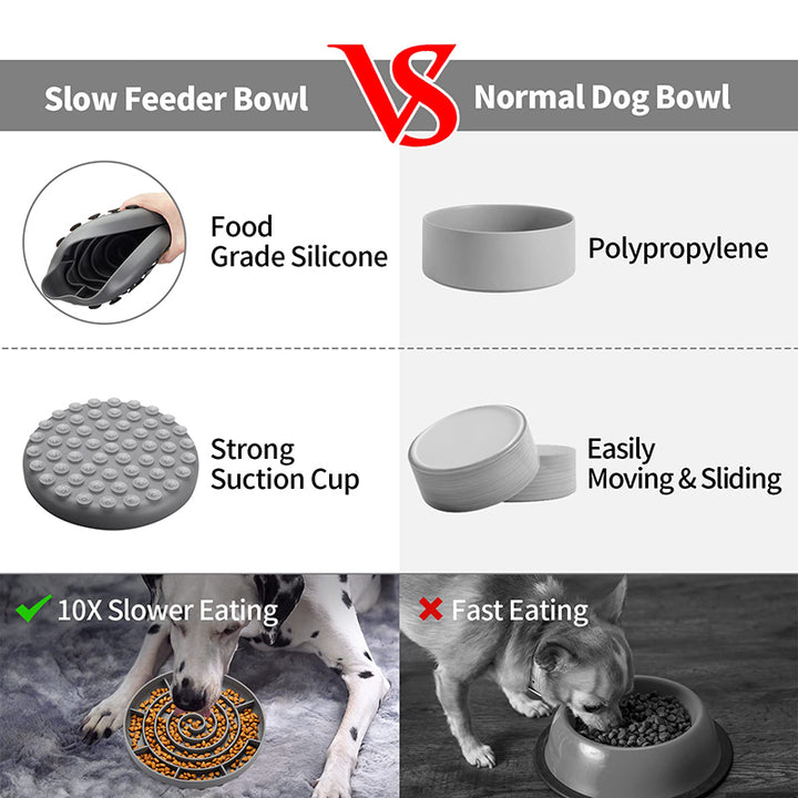 Durable Silicone Slow Feeder Dog Bowl with Suction Cups