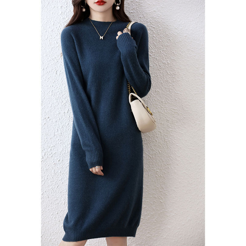 Autumn And Winter Half-high Collar Integrated Molding Woolen Dress