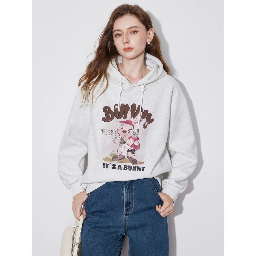 Women’s Rabbit Print Hooded Pullover - Casual Sweatshirt