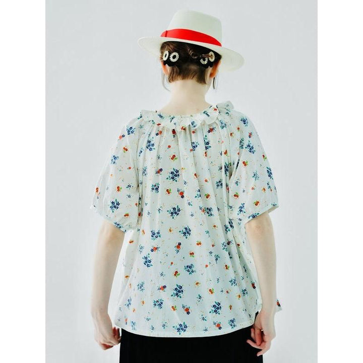 Summer Floral Casual Short Shirt with Peter Pan Collar for Women