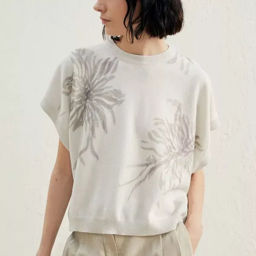 Seaweed Floral Print Cashmere-Silk Blend Sweater