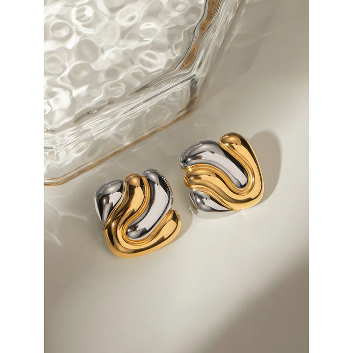 18K Gold Plated Stainless Steel Irregular Geometric Bump Earrings