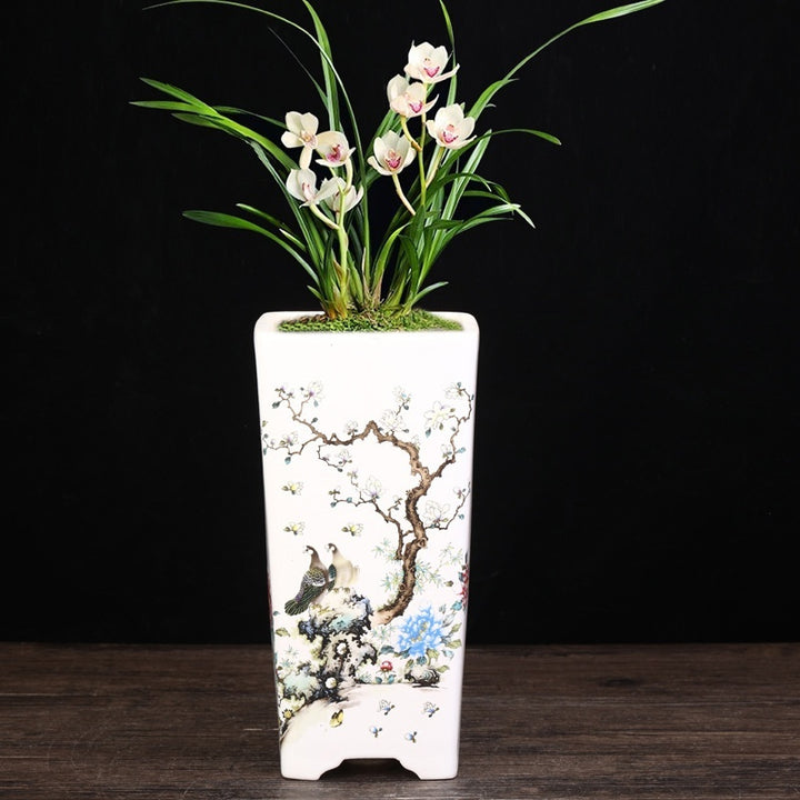 Purple Sand Glazed Water Flowerpot Square Stick Bottle Creative Ceramic Asparagus Fern Orchid Grass Old Pile Balcony